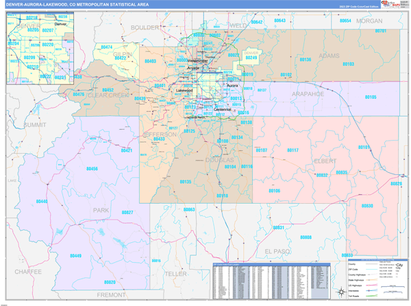Denver-Aurora-Lakewood Metro Area Wall Map
